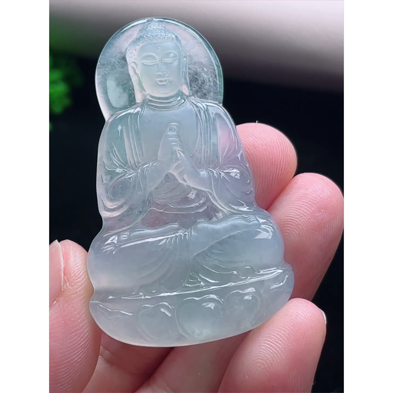 缘满家珠宝 缅甸天然A货玉石翡翠 老坑冰种大日如来吊坠