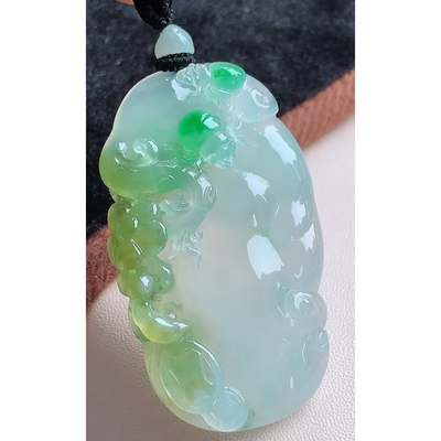缘满家珠宝 缅甸天然A货玉石翡翠 老坑冰种黄加绿如意吊坠