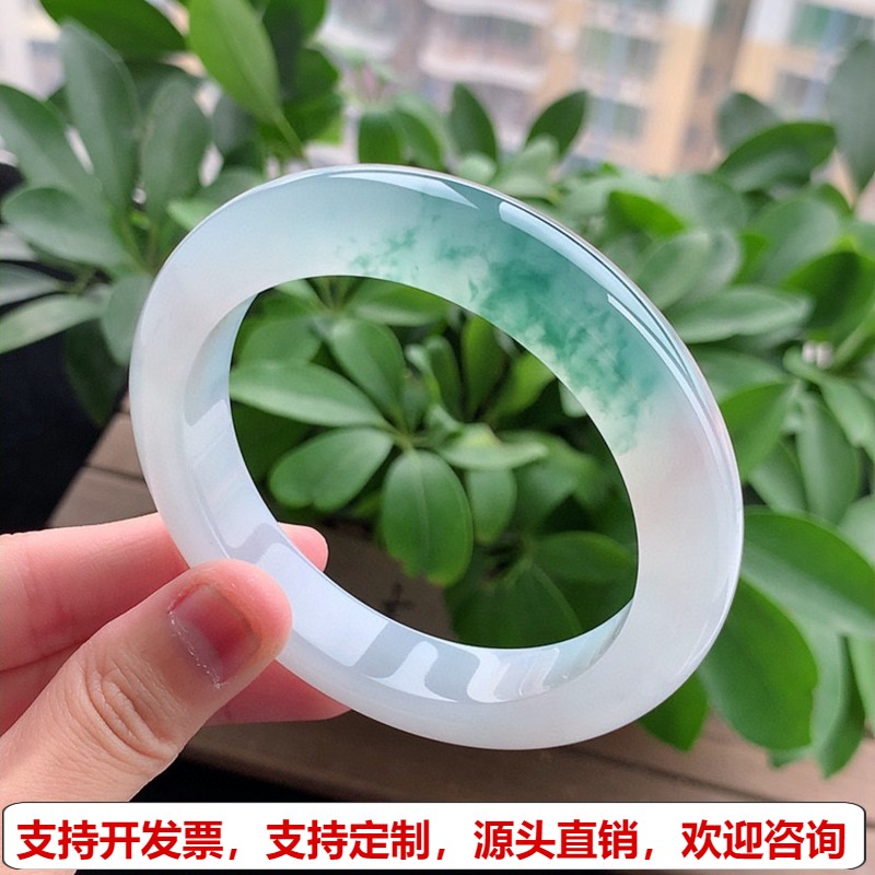 缅甸A货天然翡翠 老坑冰种飘花厚装正装正圈手镯61-62大圈口