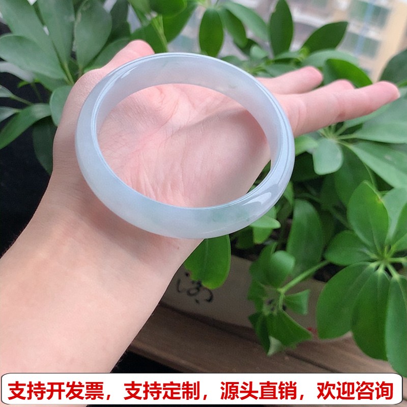 缅甸A货天然翡翠 老坑冰种飘花正装正圈手镯57-58圈口 完美