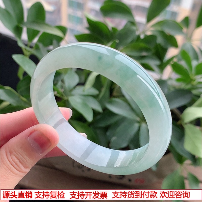 缅甸A货天然翡翠 老坑冰种飘花宽边正装正圈手镯59-60大圈口