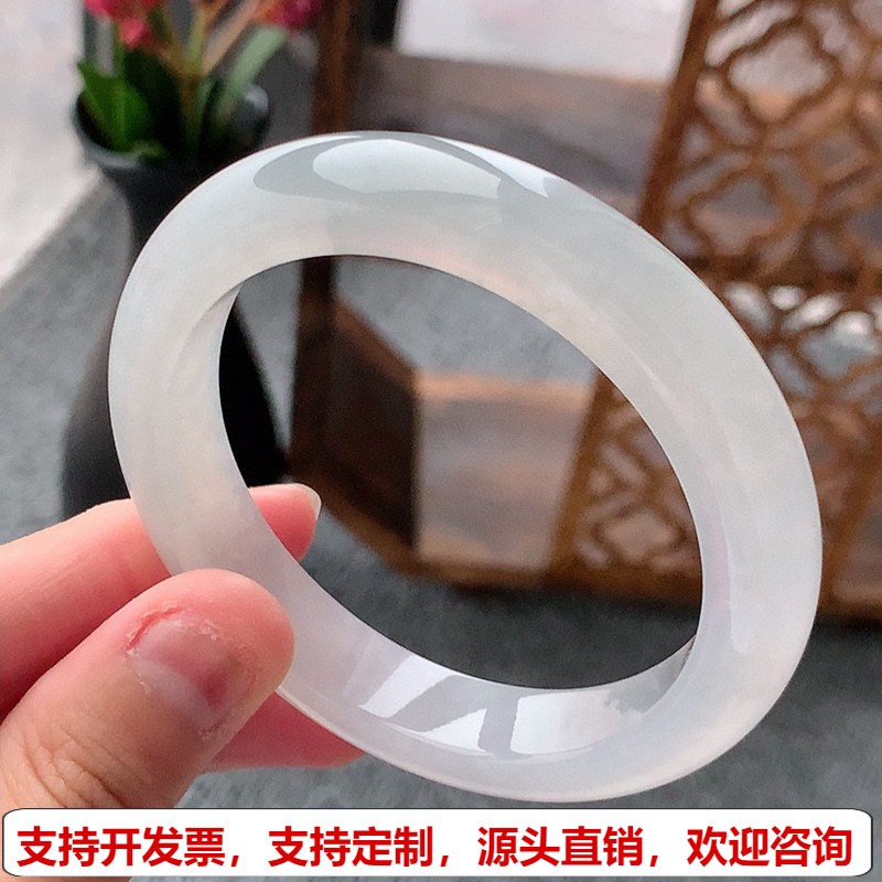缅甸A货天然翡翠 老坑冰种白月光正装正圈手镯53-54圈口 完美