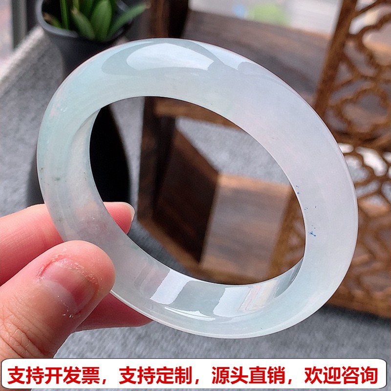缅甸A货天然翡翠 老坑冰种晴水正装正圈手镯52-53小圈口