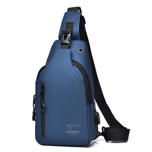 萨奇袋鼠新款男士胸包大容量单肩包皮膜时尚休闲防水户外斜挎背包