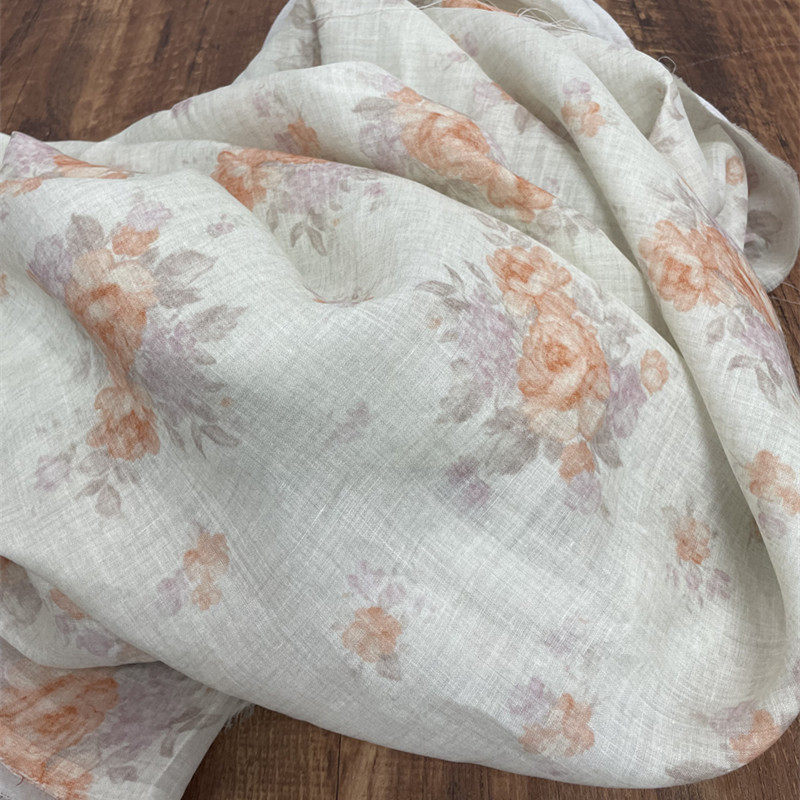 布久以逅复古风麻料田园生活苎麻印花衬衫面料薄夏季布料  一言