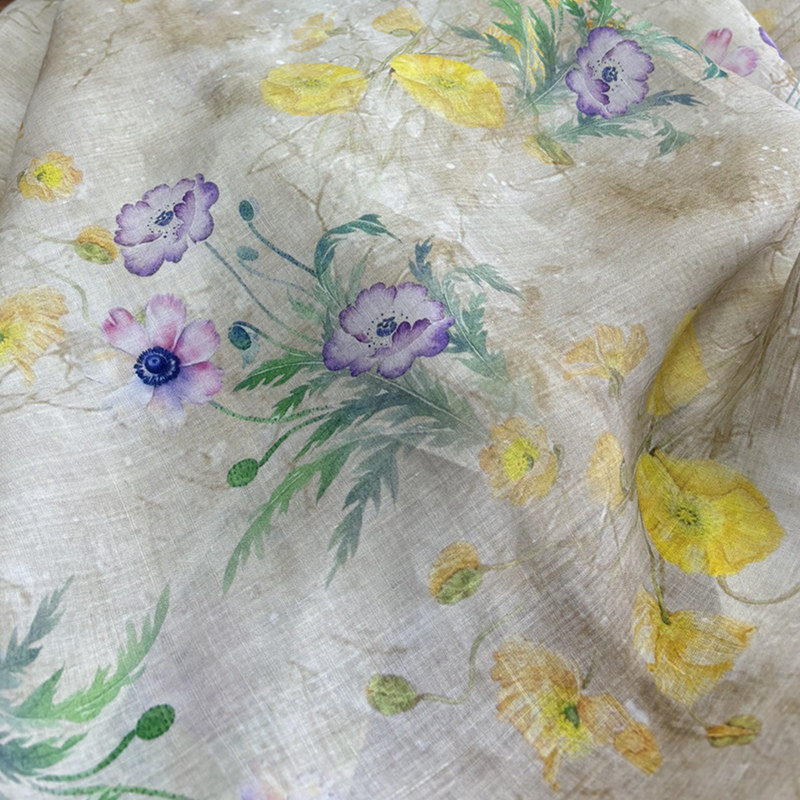清新印花苎麻透气舒服汉服布料图片