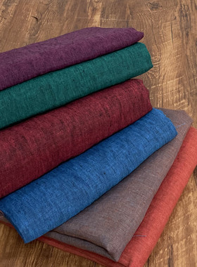 布久以逅色织亚麻面料阔腿裤连衣裙复古风设计师用料重度砂洗布料