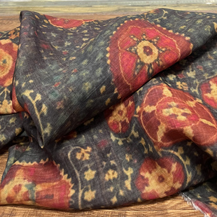 布久以逅苎麻印花连衣裙套头衫布料小众夏季国风复古裙子料 往事