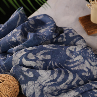 布久以逅仙女超仙森系蓝色民族风印花半身裙布料休闲上衣料 欧蒂