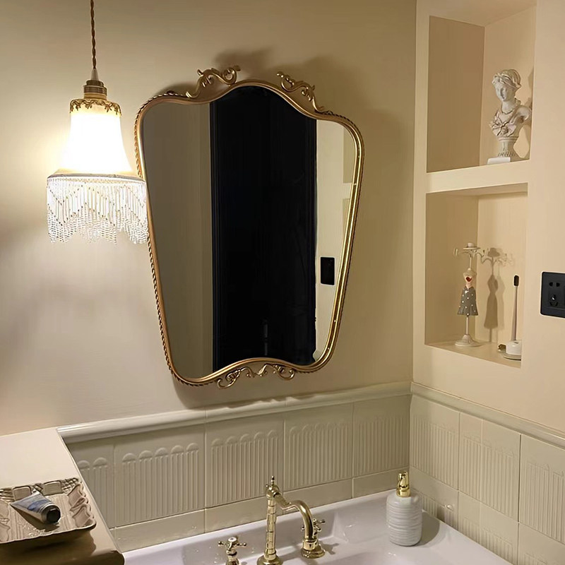 法式镜仿古金色雕花化妆镜高端异形镜子卧室轻奢壁挂墙装饰镜欧式