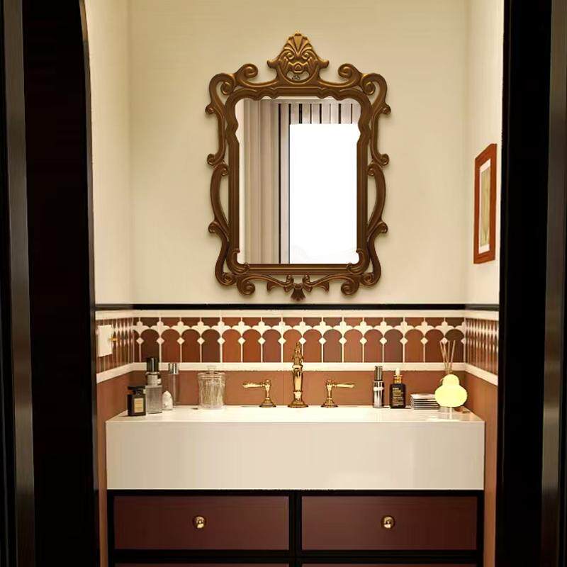 欧式复古化妆镜壁挂卫生间异形浴室镜法式雕花卧室玄关装饰镜高级