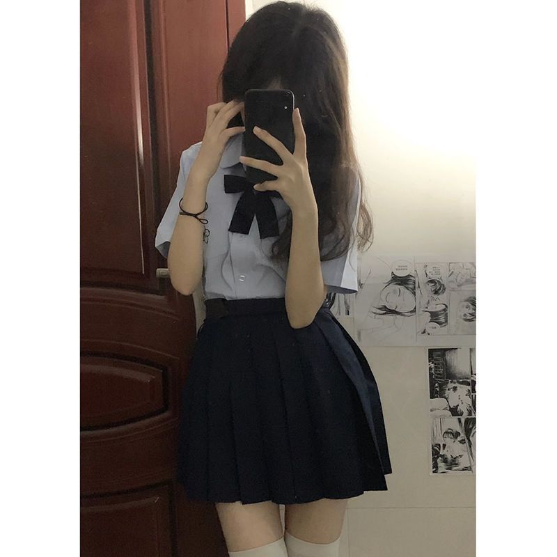 樱木北原创JK衬衫女夏季基础款学生短袖刺绣蓝色衬衣校服制服
