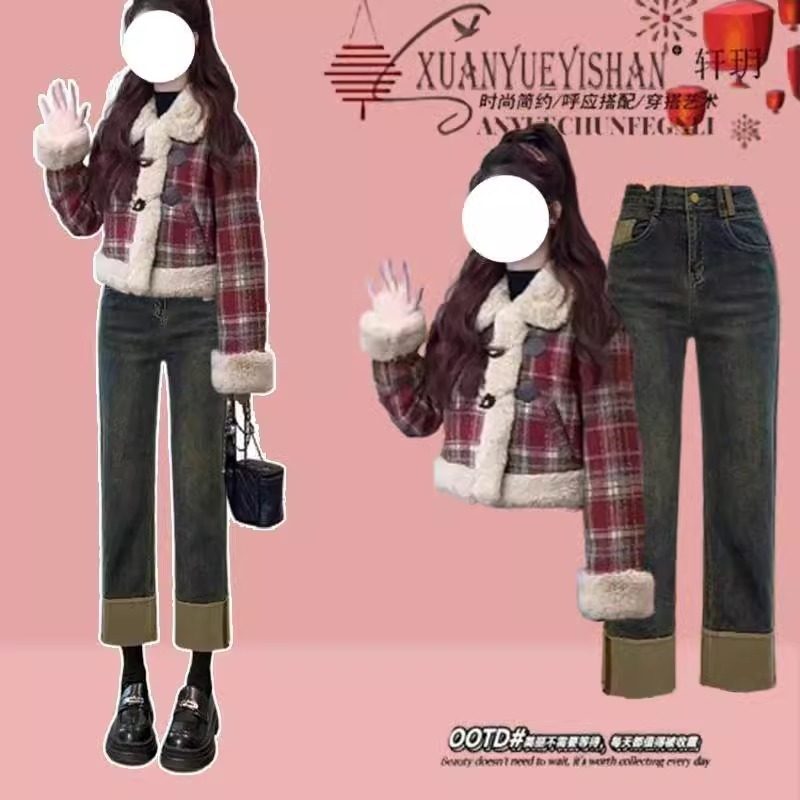 冬季一整套穿搭女装新款时髦时尚洋气长袖外套百搭直筒裤两件套,女装/女士精品,休闲运动套装,淘宝优惠券,粉丝福利购,淘宝优惠卷