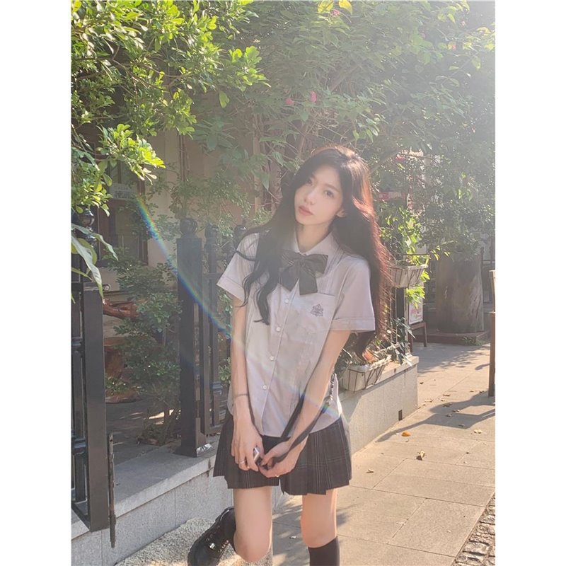 校园学院风jk制服刺绣衬衫女装夏季短袖衬衣设计感小众上衣套装