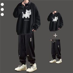 卫衣休闲套装 男士 痞帅加绒男装 套头穿搭牛仔裤 长袖 学生春季