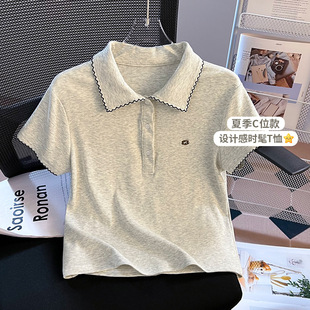 上衣体恤短袖 2025小众夏季 洋气短款 百搭polo领减龄时髦时尚 新款