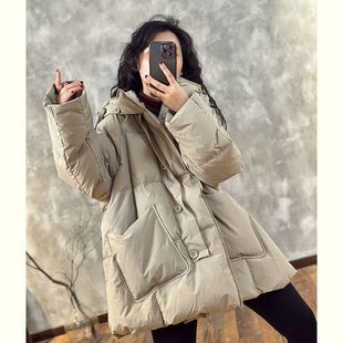 大码羽绒服女2025新款白鸭绒连帽设计感时尚简约气质宽松A字版衣