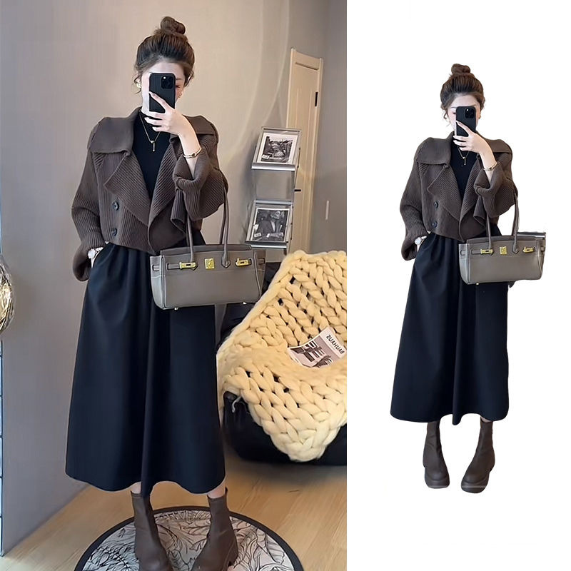 秋季梨型身材显瘦穿搭女新款气质高级感开衫百搭连衣裙两件套装