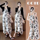 2025夏季 时尚 新款 气质水墨花吊带裙防嗮开衫 法式 网红孕妇装