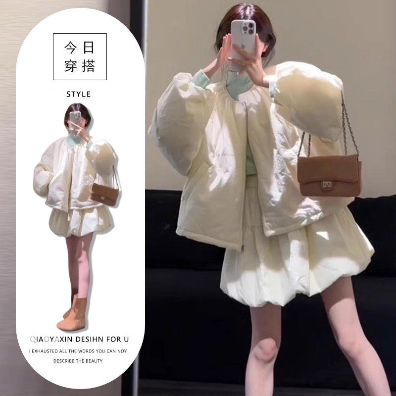 甜妹风三件套穿搭2025秋冬高腰显腿长花苞裙修身打底衫保暖外套潮,女装/女士精品,休闲运动套装,淘宝优惠券,粉丝福利购,淘宝优惠卷