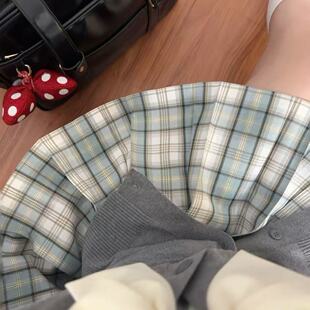 JK日系 北冥家原创正统格裙漫画绿格学生校供金线款 茉莉花