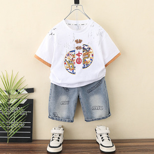 汉服套装 短袖 2025新款 衣服宝宝夏季 两件套 儿童夏天韩版 男童夏装