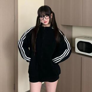 美式 设计感拉链上衣 复古三条杠立领卫衣外套女春秋宽松百搭开衫