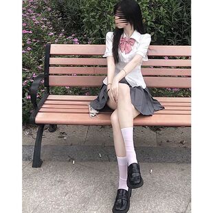 短袖 夏季 白色衬衣纯欲收腰衬衫 收腰泡泡袖 jk制服 学院风jk衬衫