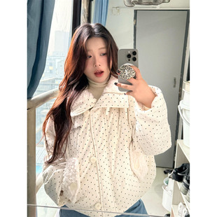 保暖加厚 学院风短款 韩系甜美毛领波点棉服外套女学生冬季 新款