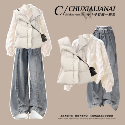 韩系冬季穿搭学院风休闲针织套装女巨好看的冬装一整套小个子外套