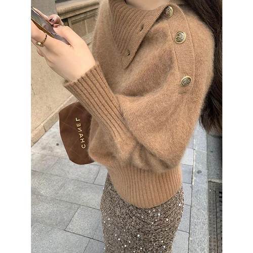 2024年秋冬季女装轻熟法式复古毛衣小众设计感宽松显瘦气质针织衫