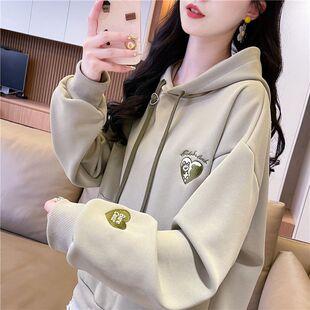 外套女春秋款 爆款 小个子上衣 2025新款 早春刺绣女士连帽卫衣女款