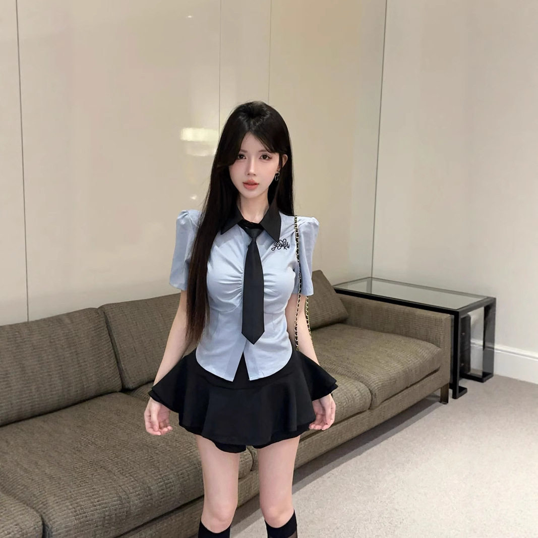 学院风减龄JK制服套装纯欲修身翻领衬衫上衣蓬蓬半身裙时尚两件套,女装/女士精品,学生校服,淘宝优惠券,粉丝福利购,淘宝优惠卷