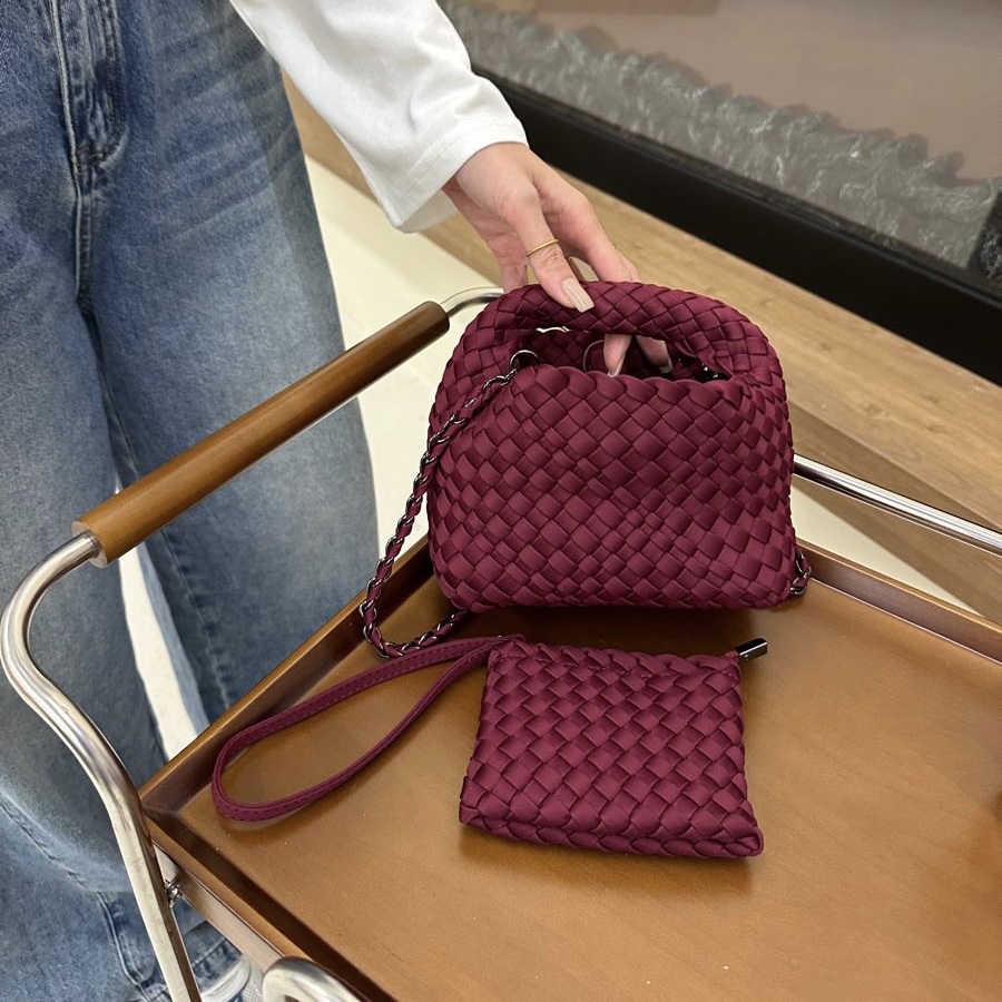 尼龙布手工编织小水桶包子母包