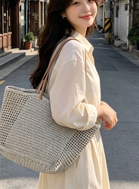 2026新款蜡绳手工编织托特包女大容量镂空手提包单肩包休闲沙滩包