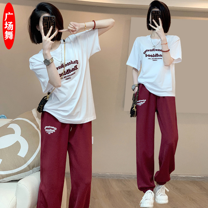 广场舞运动服套装男女同款夏季新款短袖宽松潮牌时尚鬼步舞演出服