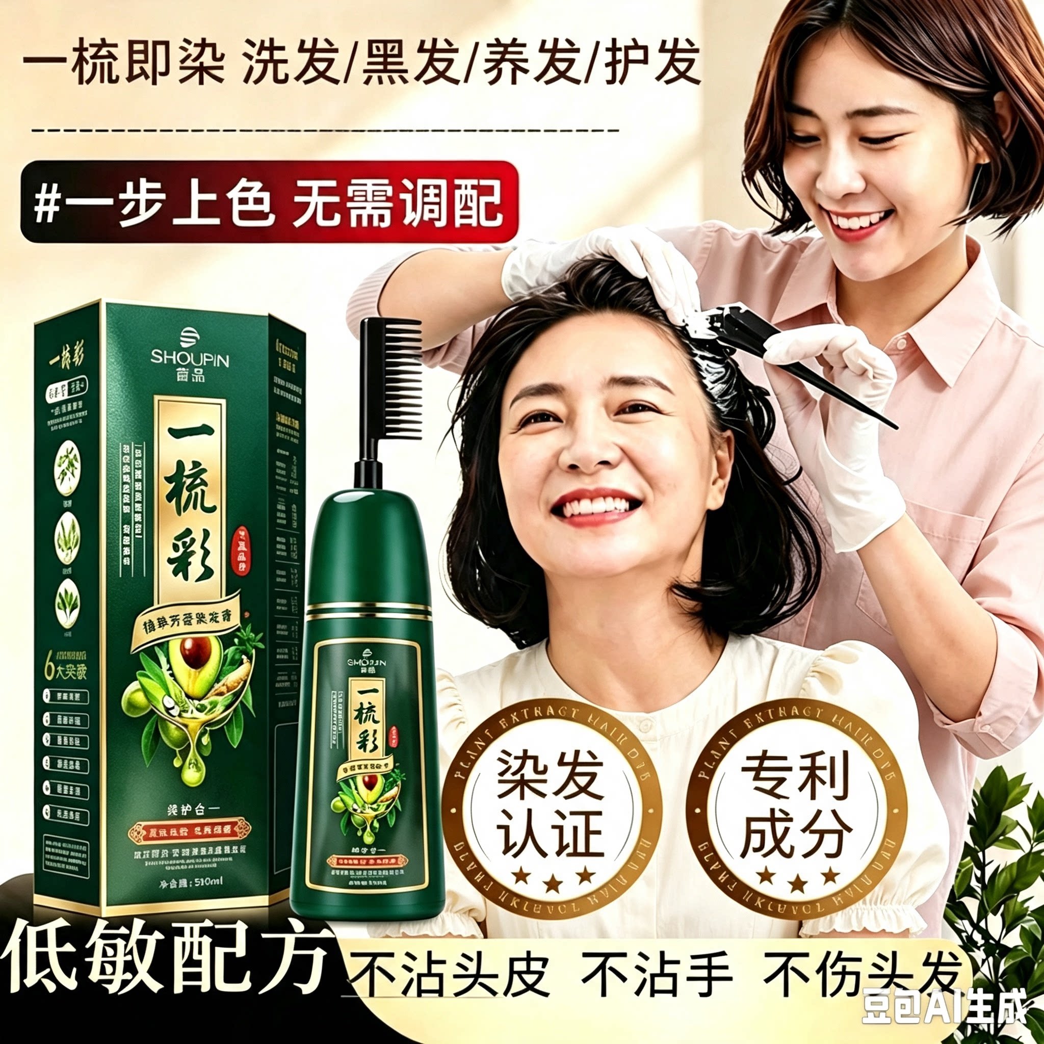 一梳黑染发剂植物中老年纯天然正漂发剂
