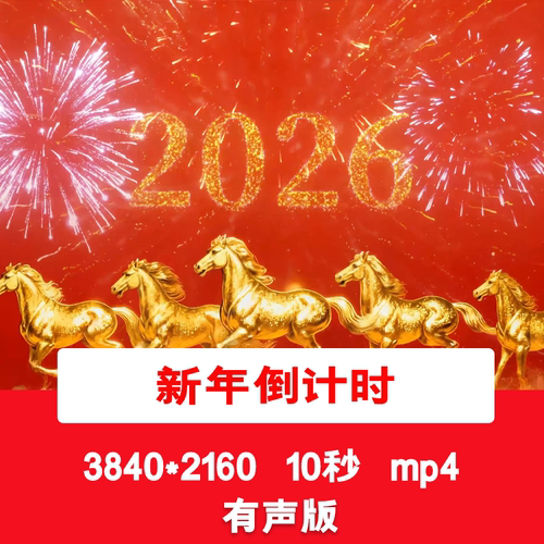 2026马年元旦新年春节5秒倒计时视频喜迎新年红色喜庆倒计时背景