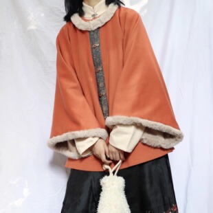 裳裳者华 过大年 红色春秋冬明制圆领半袖昭君袄披袄毛呢汉服日常