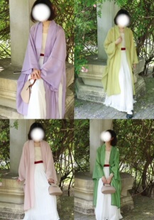 天丝多色日常春夏秋汉服 宋制仿铁拐墓折领对襟长衫 裳裳者华 粉彩