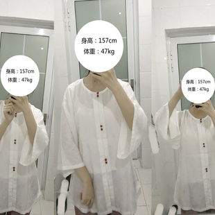 裳裳者华 冰冰凉 原创日常春夏明制汉服天丝麻圆领半袖短衫中长衫