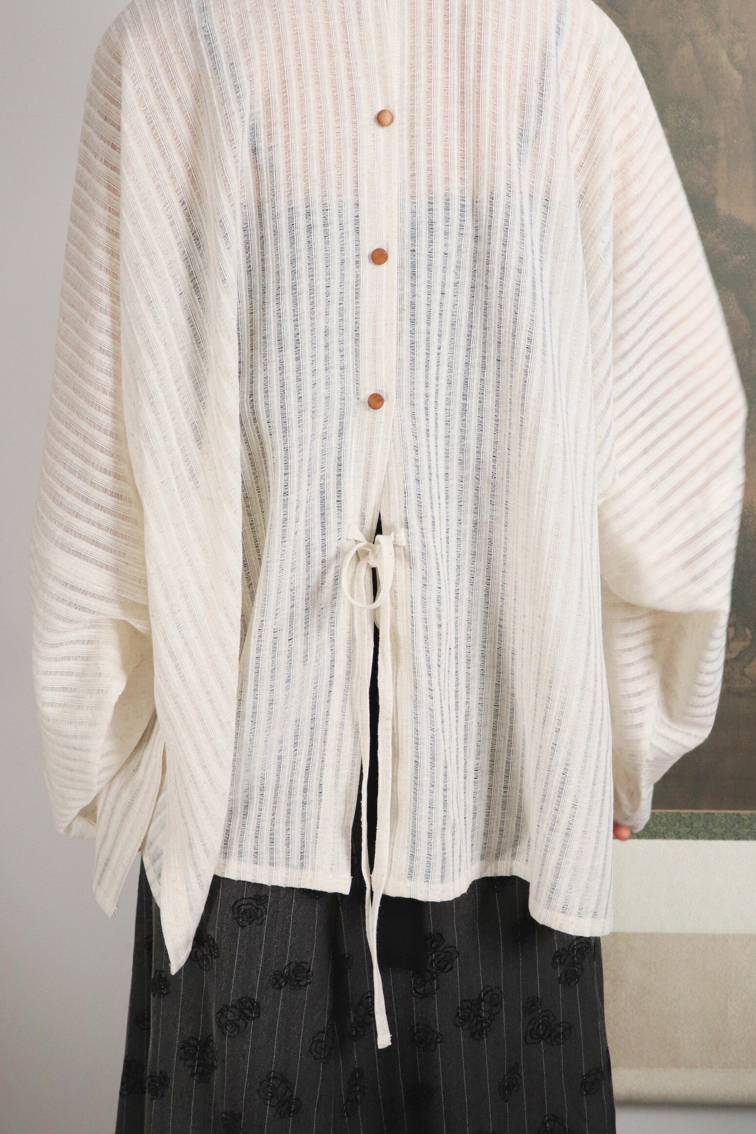 SHANG SHANG ZHE HUA 로즈 스트립 봄과 가을 당나라 여덟 브로큰 스커트 크로스 오버 스커트 일일 HANFU 니트 비행기 슬리브 짧은 셔츠