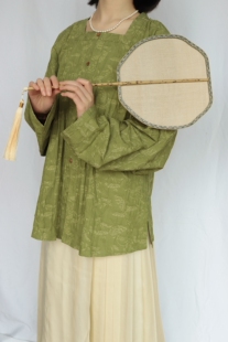 裳裳者华 绿蝶 原创日常春夏秋明制汉服天丝棉提花方领弓袋袖短衫