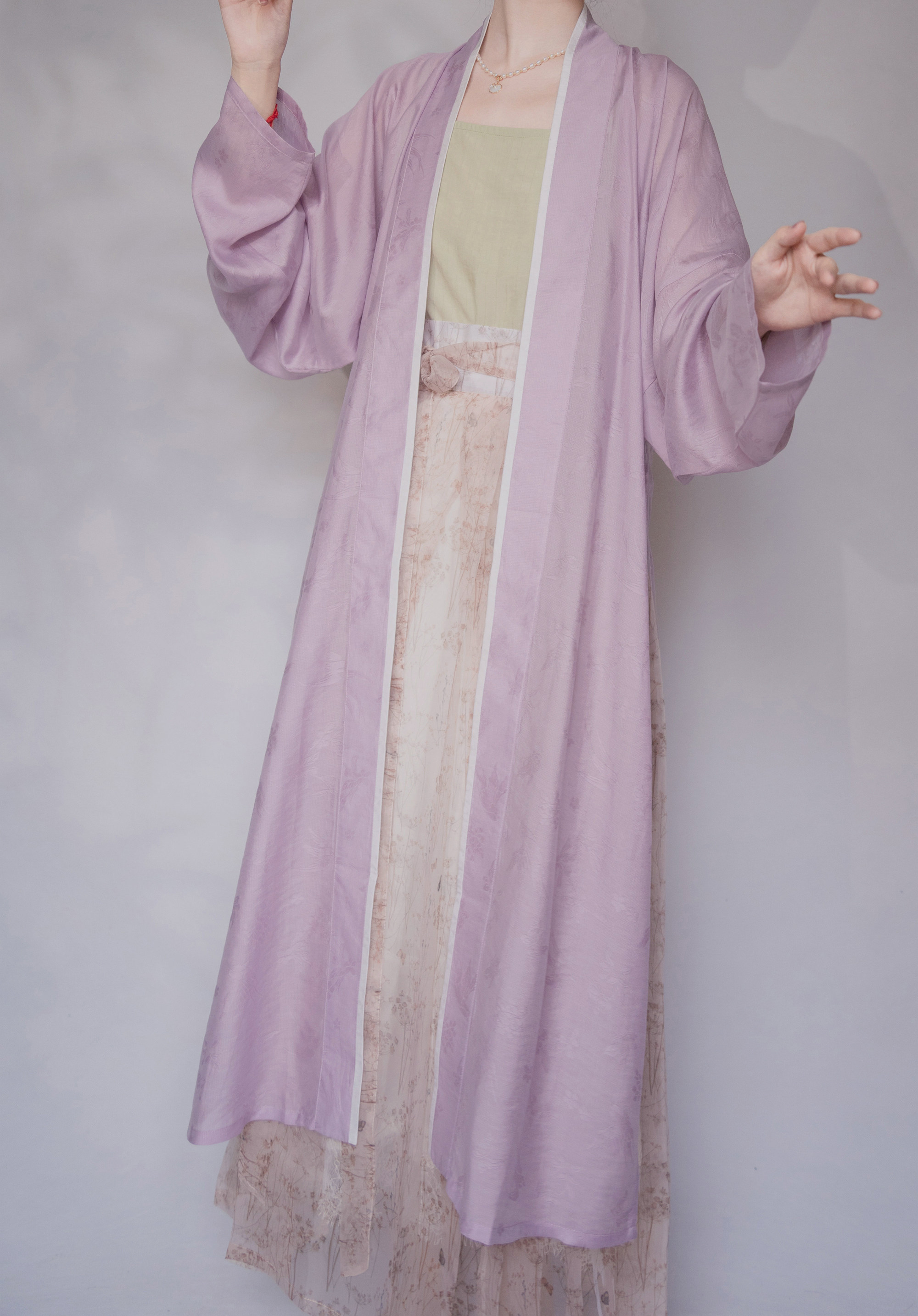 SHANG SHANG ZHE HUA 회색 살구 다기능 3벌 서스펜더 스커트 HANFU 안감이 있는 페티코트 봄 여름 가을 데일리용
