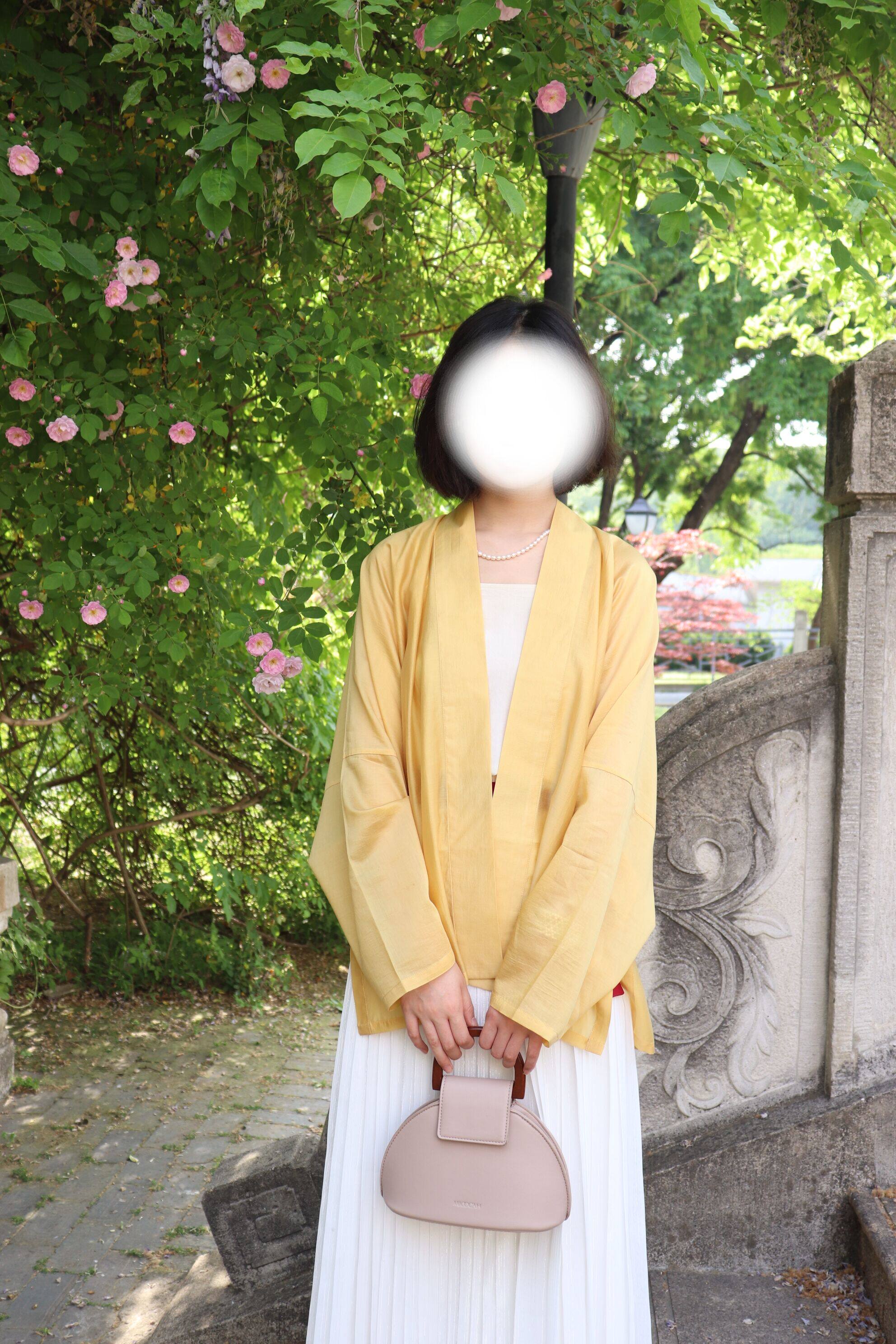 SHANG SHANG ZHE HUA 파스텔 송나라 봄 여름 가을 실크 스트레이트 칼라 항공기 소매 짧은 셔츠 백배 치마 일일 전통 HANFU