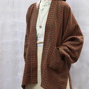 裳裳者华 海松茶 原创宋制直领对襟飞机袖短衫短袄毛呢春秋汉服