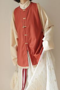 裳裳者华 珊瑚珠 原创明制圆领对襟春秋提花加绒短比甲日常汉服