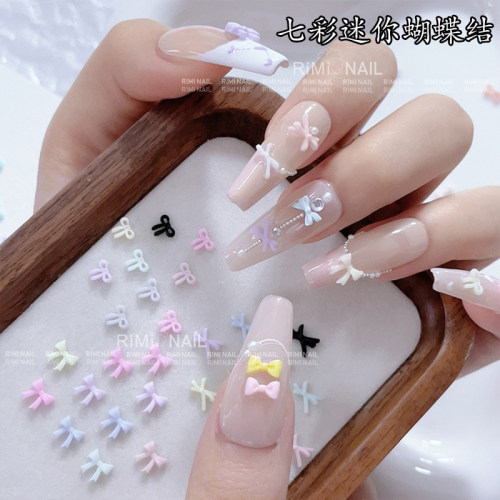 七彩迷你蝴蝶结美甲饰品网红款立体领结马卡龙混色蝴蝶结指甲装饰 - 封面