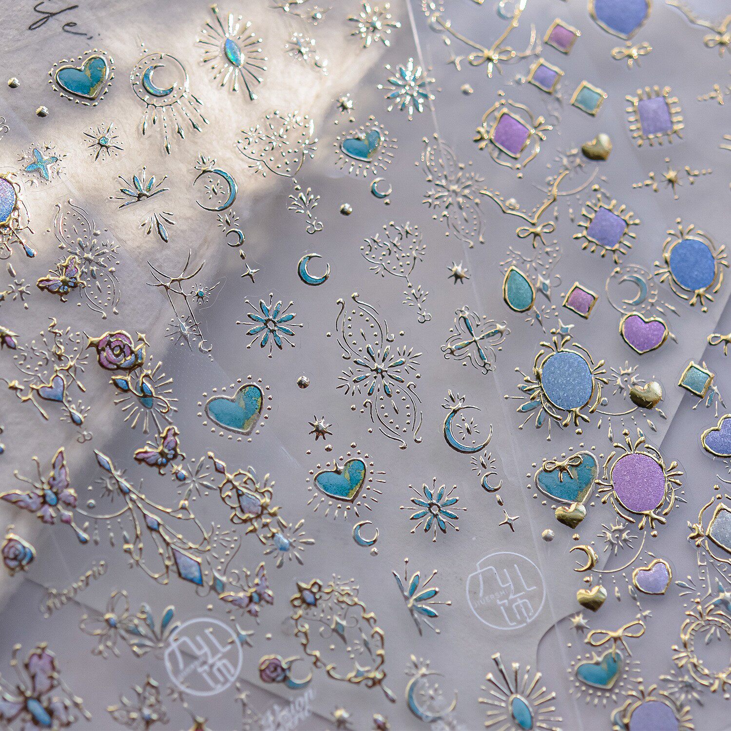 烫金宝石星月蝴蝶美甲贴纸银色爱心蝴蝶结立体浮雕5d指甲贴纸装饰