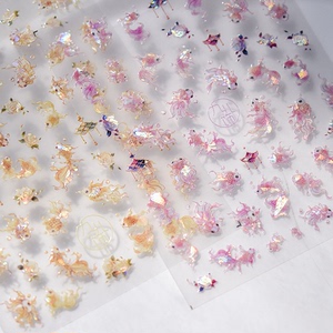 爆款国风黄金锦鲤贝壳光美甲贴纸立体浮雕红鲤鱼尾5d指甲贴纸装饰